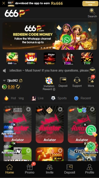 666P Game Download home screen with Aviator and game categories