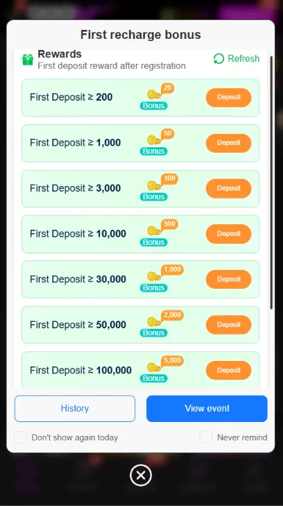 999v game first deposit reward after registration screen