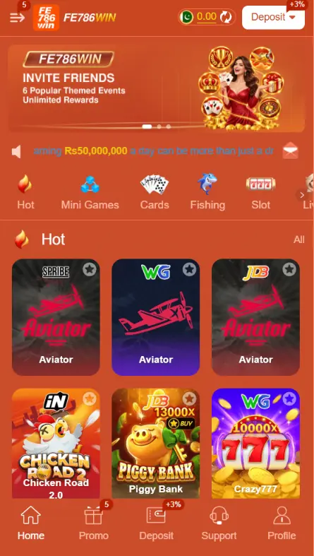 FW786WIN game full home screen view