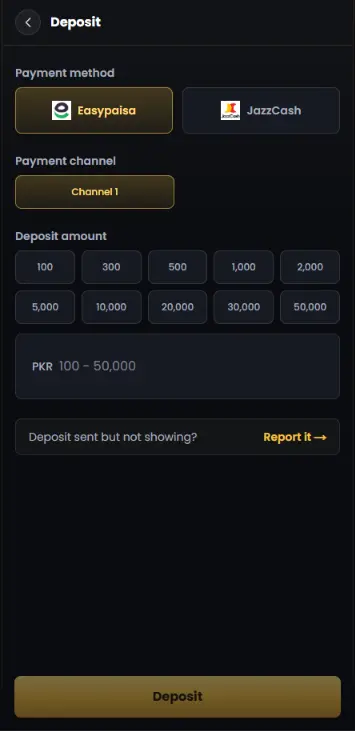 RoyalXPKR deposit screen