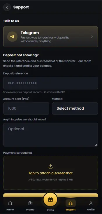 RoyalXPKR support screen