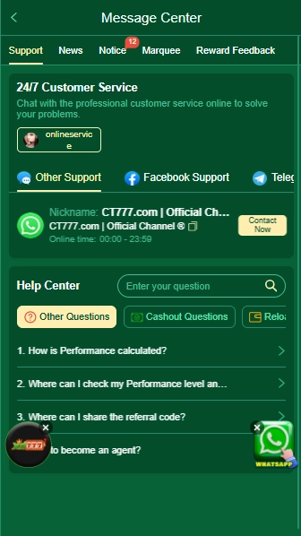 CT777 customer support with live chat Telegram WhatsApp and Help Center