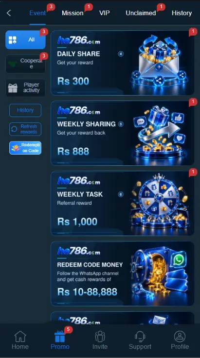 he786 game app promo screen