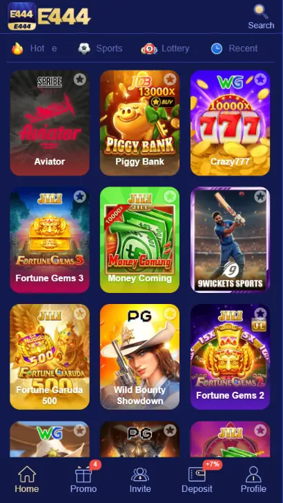 hot games on E444 game apk including aviator
