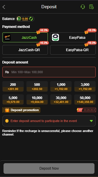 XD777 deposit methods with JazzCash and Easypaisa payment options