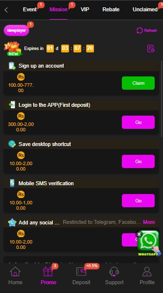 XF777 new player bonus tasks with signup login and SMS verification